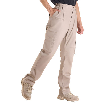 FR Pants for Men, 100% Cotton, Flame-Resistant Cargo Pants with Multi-Pockets and Elastic Waist, Reinforced Tear-proof Stitching, Ideal for Welding Work and Casual Wear, L Size, Khaki