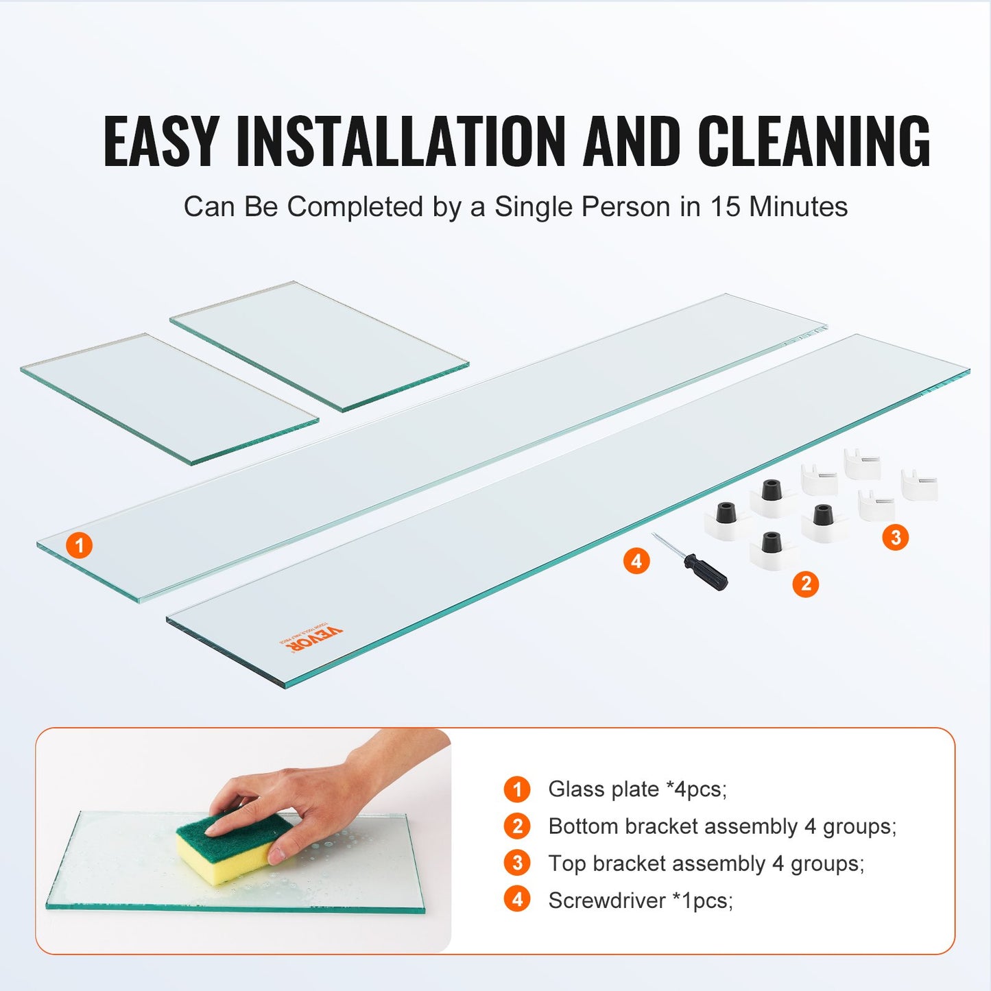 Glass Wind Guard for Rectangular Fire Pit Table 924 x 417 x 191 mm, 8mm Thick and Sturdy Tempered Glass Panel with Hard Aluminum Corner Bracket & Rubber Feet, Easy to Assemble