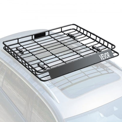 Roof Rack Cargo Carrier, 43 x 50 x 4.1 in, Universal Rooftop Cargo Basket, Car Top Luggage Holder with 150 lbs Max Load Capacity, 4.1 in Fence, Anti-Rust Alloy Steel, Wind Fairing, for SUV Car