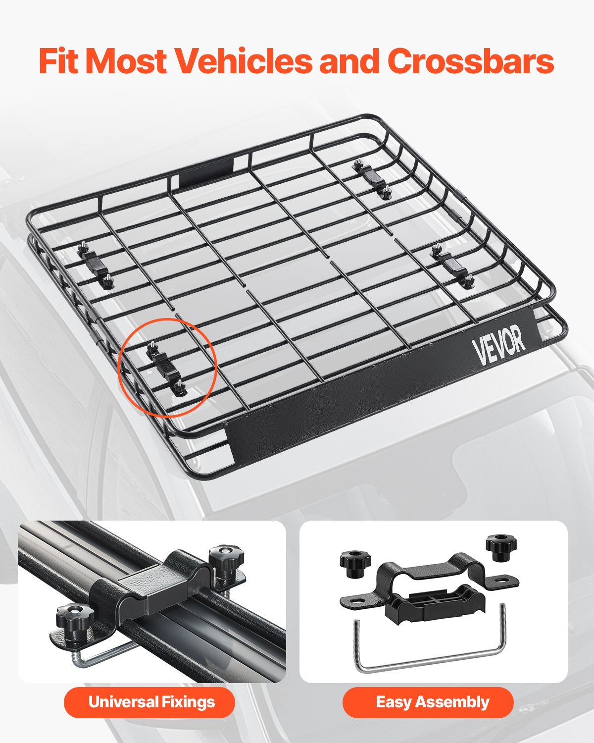 Roof Rack Cargo Carrier, 43 x 50 x 4.1 in, Universal Rooftop Cargo Basket, Car Top Luggage Holder with 150 lbs Max Load Capacity, 4.1 in Fence, Anti-Rust Alloy Steel, Wind Fairing, for SUV Car
