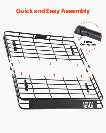 Roof Rack Cargo Carrier, 43 x 50 x 4.1 in, Universal Rooftop Cargo Basket, Car Top Luggage Holder with 150 lbs Max Load Capacity, 4.1 in Fence, Anti-Rust Alloy Steel, Wind Fairing, for SUV Car