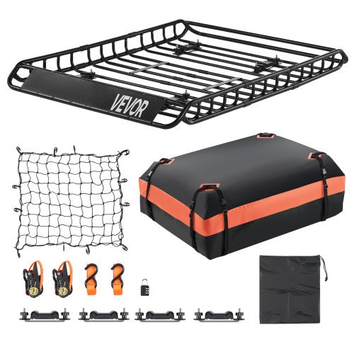 Roof Rack Basket, 51 x 36 x 4.1 in, Universal Rooftop Cargo Carrier with 1120 x 870 x 260 mm Cargo Bag, Net, Ratchet Straps, 200 lbs Max Load Capacity Car Top Luggage Holder, for SUV Truck Car
