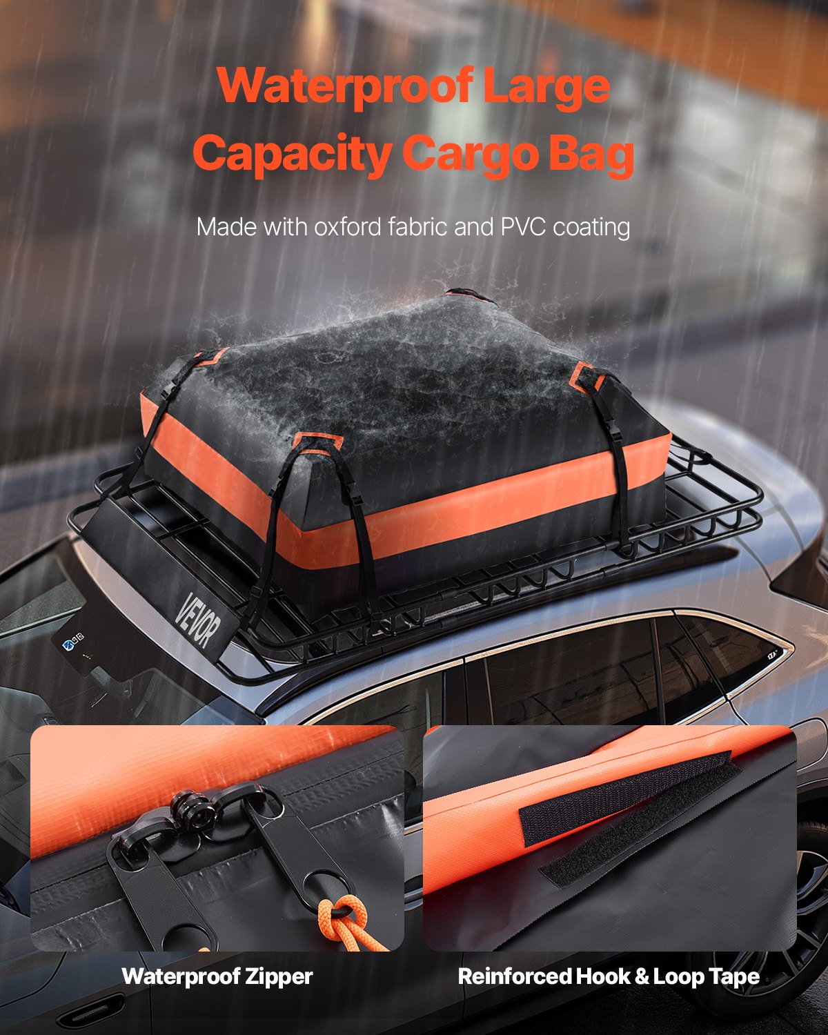 Roof Rack Basket, 64 x 39 x 4.1 in, Universal Rooftop Cargo Carrier with 44.1 x 34.3 x 10.2 in Cargo Bag, Net, Ratchet Straps, 250 lbs Max Load Capacity Car Top Luggage Holder, for SUV Truck Car