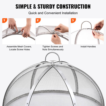 Funkenschutzgitter für Feuerstellen, 914,4 mm Durchmesser, runde Abdeckung für Feuerstellenringe im Außenbereich, Metallabdeckung für Feuerstellen, leicht zu öffnende Edelstahl-Feuerringabdeckung für Feuerstellen im Garten oder auf der Terrasse.