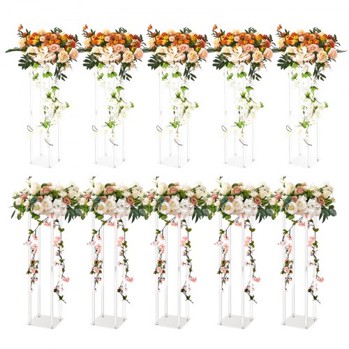 10PCS 23.6inch/60cm High Wedding Flower Stand, With Acrylic Laminate,Acrylic Vase Column Geometric Centerpiece Stands, Floral Display Rack for T-Stage Events Reception, Party Decoration Home