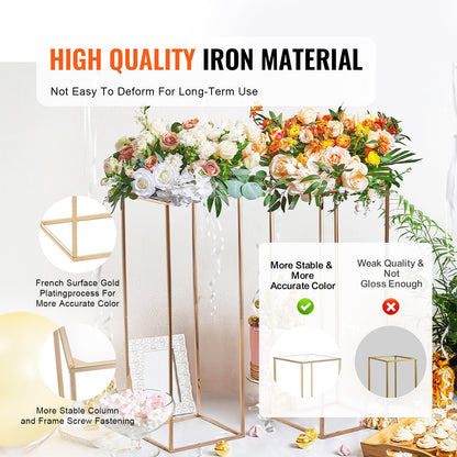 2PCS 31.5inch/80cm High Wedding Flower Stand, With Acrylic Laminate,Metal Vase Column Geometric Centerpiece Stands, Gold Rectangular Floral Display Rack for Events Reception, Party Decoration