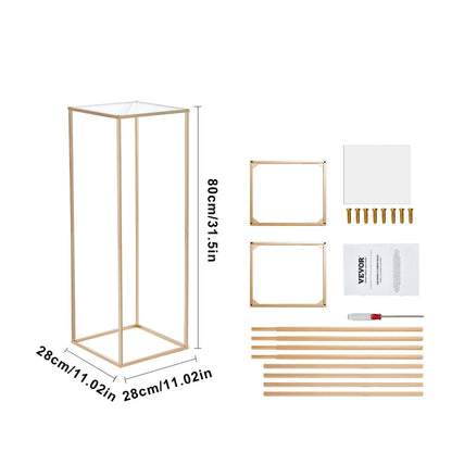 2PCS 31.5inch/80cm High Wedding Flower Stand, With Acrylic Laminate,Metal Vase Column Geometric Centerpiece Stands, Gold Rectangular Floral Display Rack for Events Reception, Party Decoration