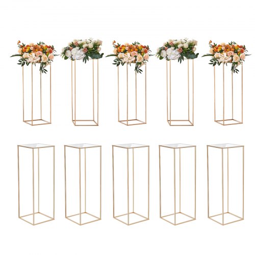 10PCS 31.5inch/80cm High Wedding Flower Stand, With Acrylic Laminate,Metal Vase Column Geometric Centerpiece Stands, Gold Rectangular Floral Display Rack for Events Reception, Party Decoration