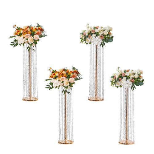 4PCS 35.43inch /90cm Tall Crystal Wedding Flowers Stand, Luxurious Centerpieces Flower Vases Crystal Gold Vase Metal, Perfect for T-stage Wedding Party Ceremony Dinner Event Hotel Home Decor