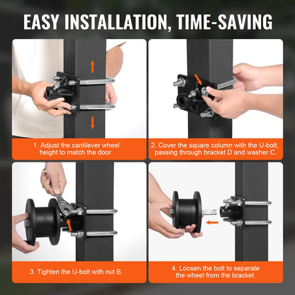 Sliding Gate Kit, Rolling Gate Hardware Kit w/ H-Shaped Wheel Groove for Cantilever Sliding Gates and Rolling Door, Sliding Gate Rollers w/ 4 Track Wheels, Heavy Duty Sliding Roller,Black