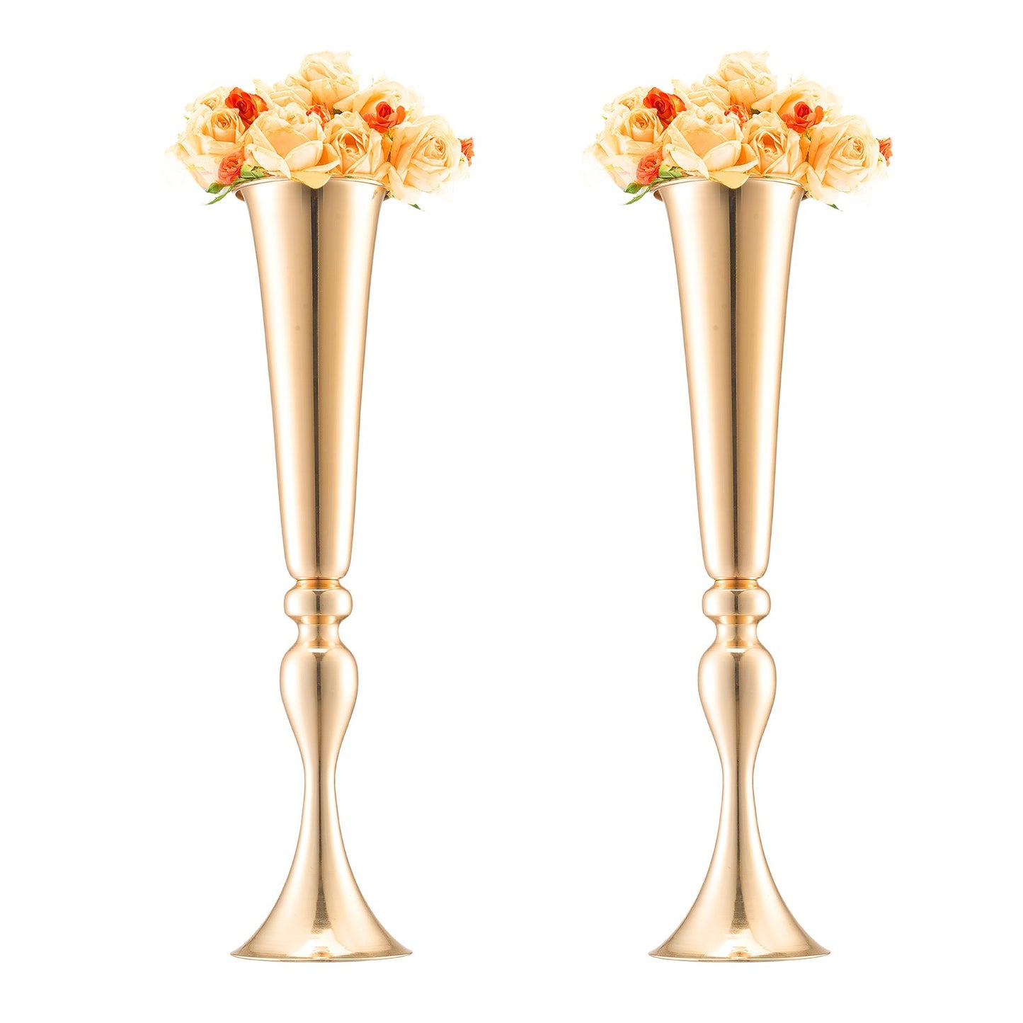 2PCS 56cm/22.05” Tall Wedding Flower Vase, Metal Wedding Trumpet Centerpiece, Gold Floral Stand Display Rack for Tables Wedding Dinner Party, Anniversary Ceremony Birthday Event Decor