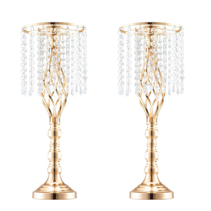 2PCS 55cm/21.65” Tall Crystal Wedding Flower Stand, Metal Wedding Centerpiece Vase, Gold Flower Holders Floral Display Rack for Tables Wedding Dinner Party, Ceremony Birthday Event Decor