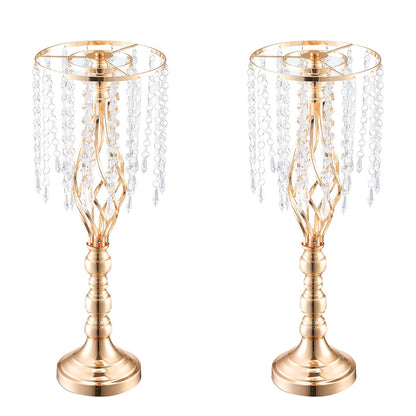 2PCS 55cm/21.65” Tall Crystal Wedding Flower Stand, Metal Wedding Centerpiece Vase, Gold Flower Holders Floral Display Rack for Tables Wedding Dinner Party, Ceremony Birthday Event Decor