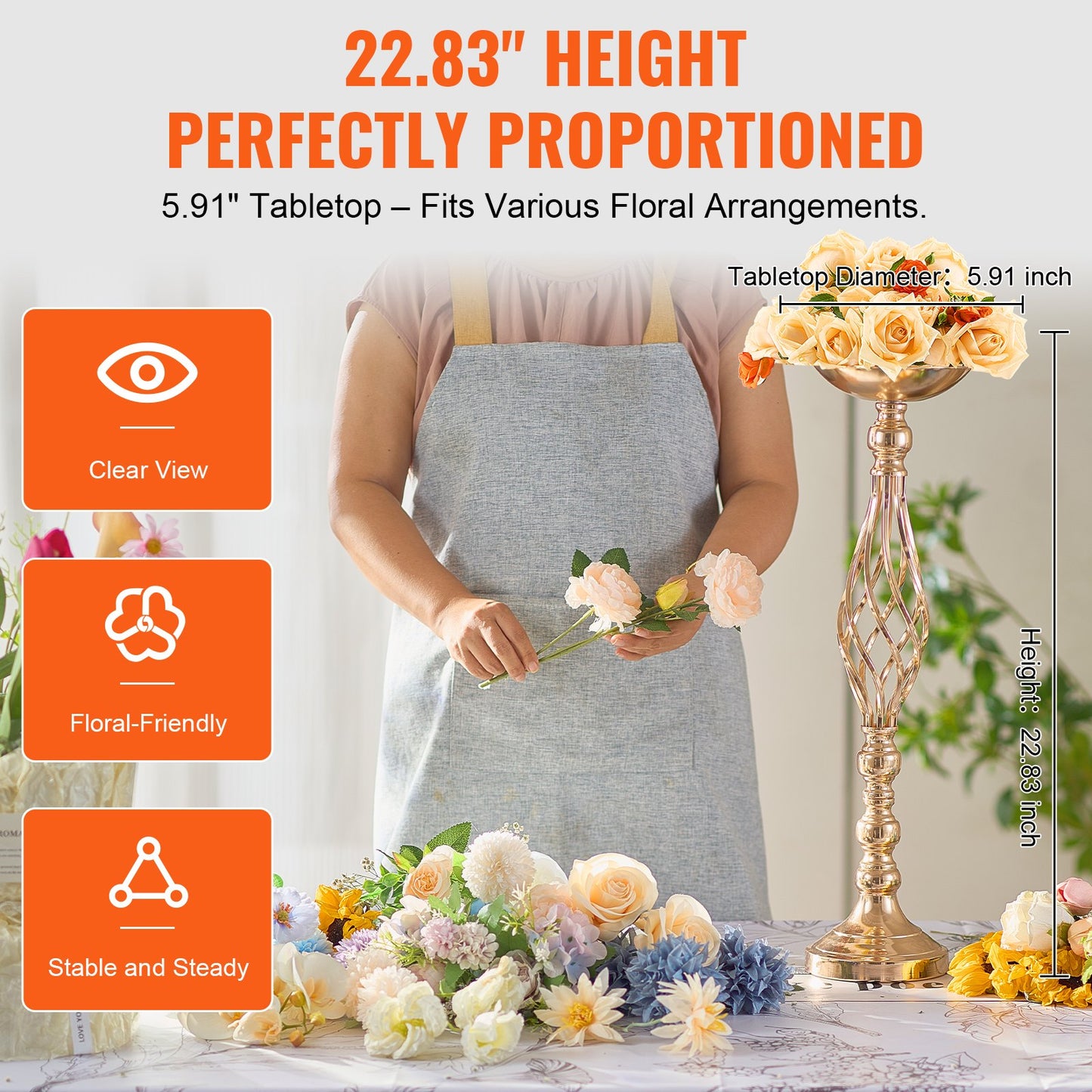 20PCS 58cm/22.83” Tall Wedding Flower Vase, Metal Wedding Centerpiece, Gold Floral Arrangement Stand Display Rack for Tables Wedding Dinner Party, Anniversary Ceremony Birthday Event Decor