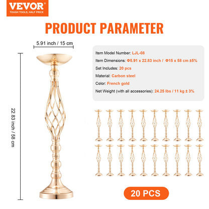 20PCS 58cm/22.83” Tall Wedding Flower Vase, Metal Wedding Centerpiece, Gold Floral Arrangement Stand Display Rack for Tables Wedding Dinner Party, Anniversary Ceremony Birthday Event Decor