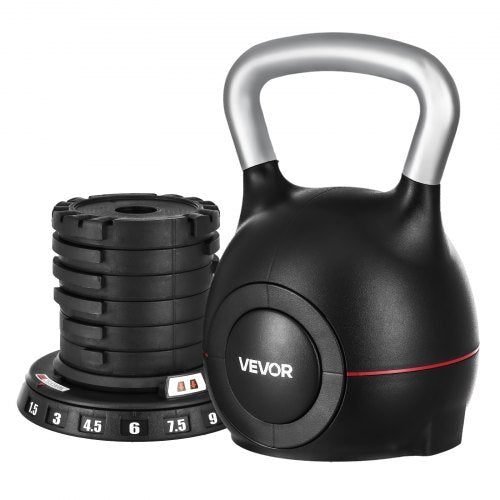 Kettlebell, Adjustable Kettlebell with 7 Weight Levels (1.5, 3, 4.5, 6, 7.5, 9, 10 kg), Die-Cast Aluminum and ABS Material, for Grip Strength Training, Full-body Workout and Cross-Training