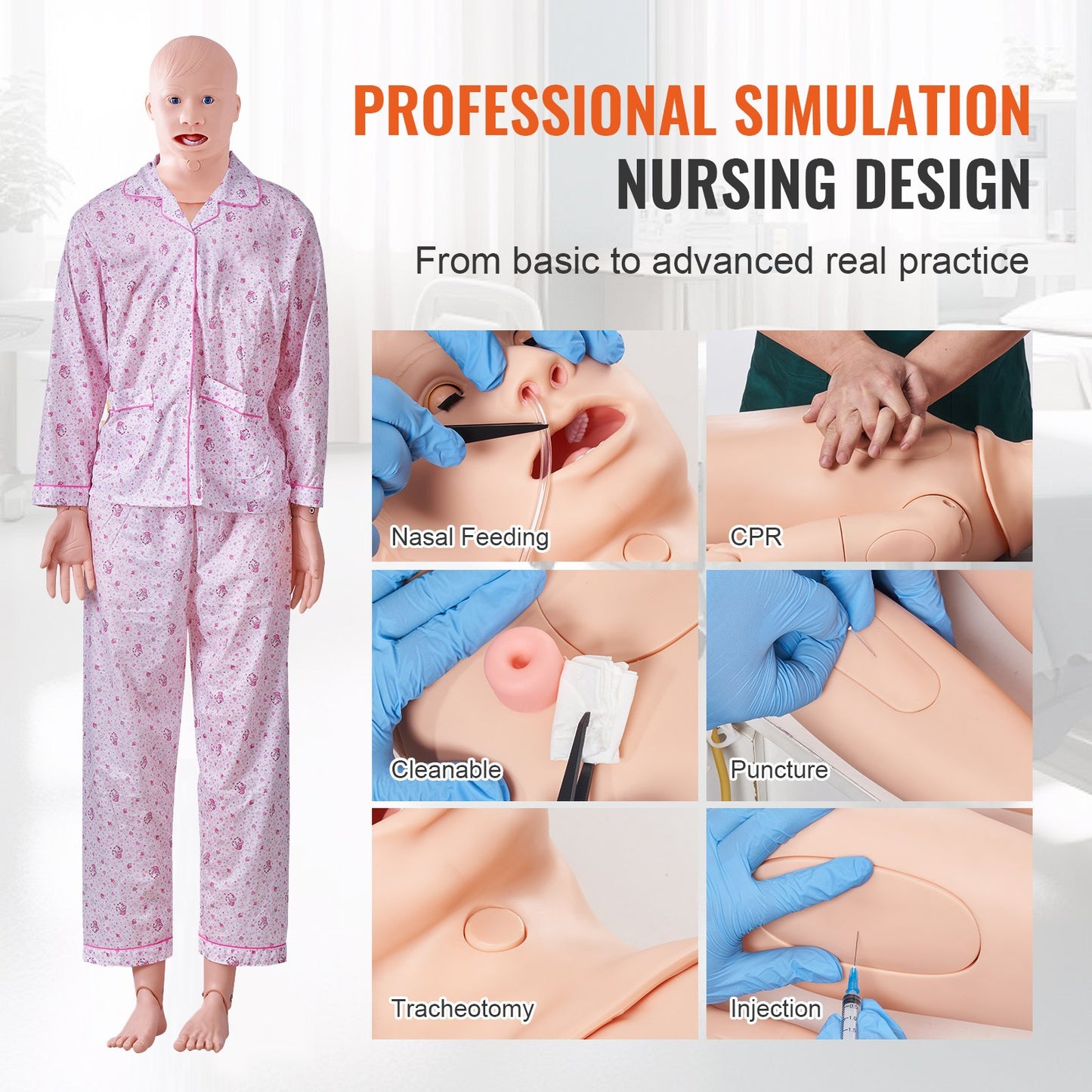 Nursing Training Manikin, Male/Female Life Size Demonstration Human Manikin for Nursing Training, Multifunctional Education Teaching Model, PVC Anatomical Mannequin Body Care Simulator Model