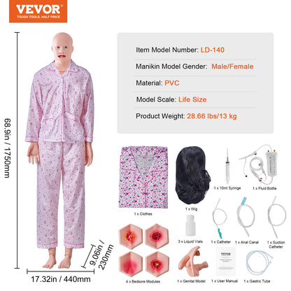 Nursing Training Manikin, Male/Female Life Size Demonstration Human Manikin for Nursing Training, Multifunctional Education Teaching Model, PVC Anatomical Mannequin Body Care Simulator Model