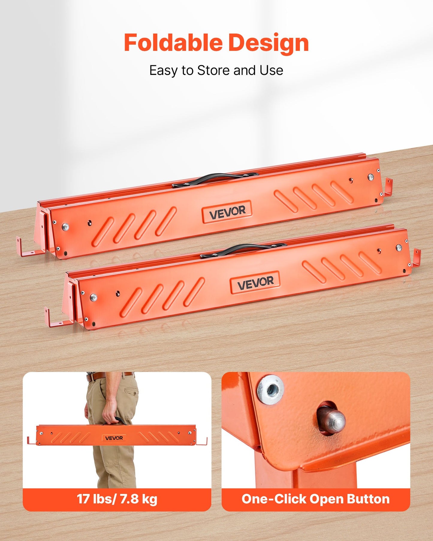 Saw Horses, 2 Pack Folding Work Horses, 299.4 kg Load Capacity Sawhorse with Heavy Duty Legs, All-Metal Portable Saw Horse with Non-Slip Foot Pads, for Woodworking, Carpenters & Contractors