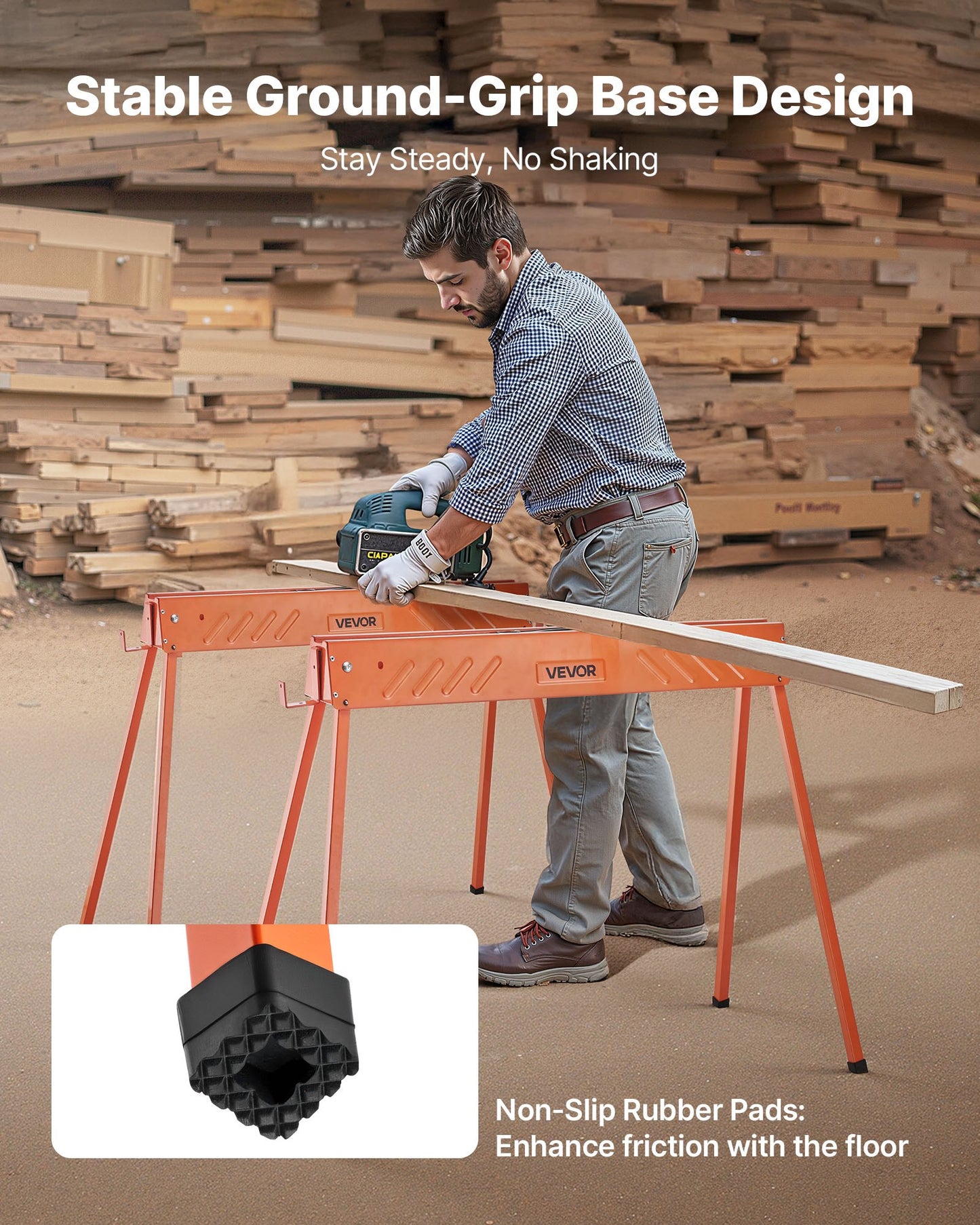 Saw Horses, 2 Pack Folding Work Horses, 299.4 kg Load Capacity Sawhorse with Heavy Duty Legs, All-Metal Portable Saw Horse with Non-Slip Foot Pads, for Woodworking, Carpenters & Contractors