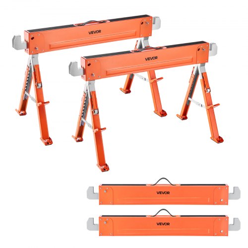 Saw Horses, 2 Pack Folding Work Horses, 816.5 kg Load Capacity Sawhorse with Heavy Duty Legs, Adjustable Height Saw Horse with Non-Slip Foot Pads, for Woodworking, Carpenters and Contractors