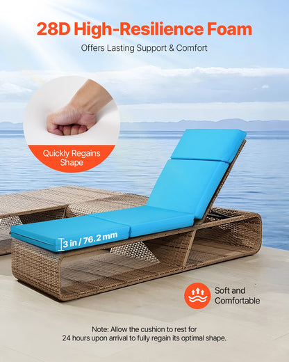 Liegestuhlkissen, 183 x 53,3 x 9,8 cm, 2er-Set, wasserfest und farbecht, mit Befestigungsbändern, dicke Terrassen- und Poolliegenauflage, Farbe: Türkis