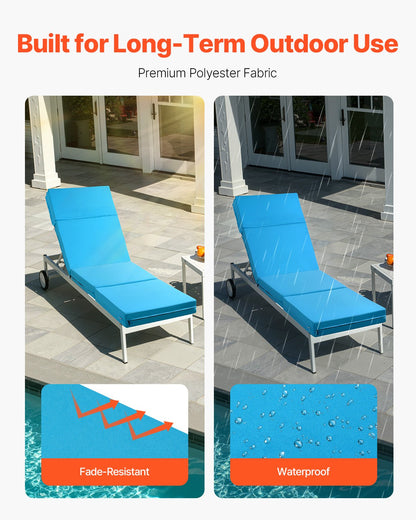 Liegestuhlkissen, 183 x 53,3 x 9,8 cm, 2er-Set, wasserfest und farbecht, mit Befestigungsbändern, dicke Terrassen- und Poolliegenauflage, Farbe: Türkis
