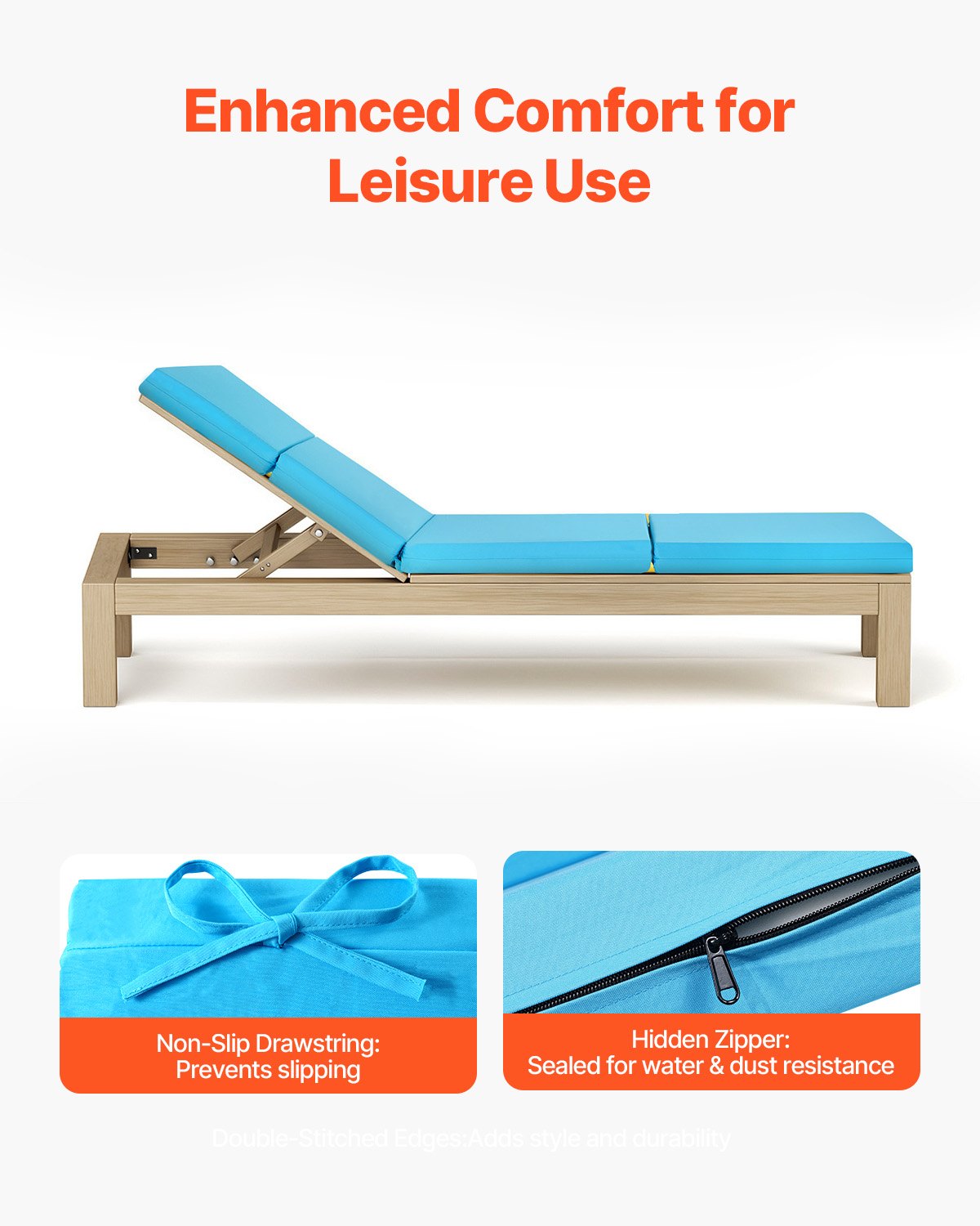 Liegestuhlkissen, 183 x 53,3 x 9,8 cm, 2er-Set, wasserfest und farbecht, mit Befestigungsbändern, dicke Terrassen- und Poolliegenauflage, Farbe: Türkis