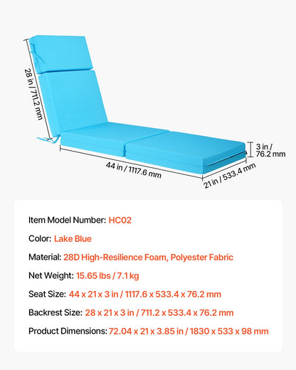Liegestuhlkissen, 183 x 53,3 x 9,8 cm, 2er-Set, wasserfest und farbecht, mit Befestigungsbändern, dicke Terrassen- und Poolliegenauflage, Farbe: Türkis