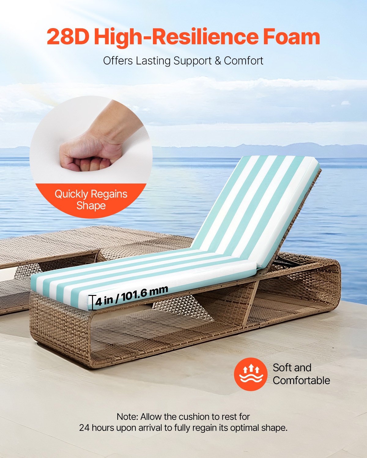 Liegestuhlkissen, 203 x 66 x 9,8 cm, 2er-Set, wasserfest und farbecht, mit Befestigungsbändern, für Terrasse und Poolbereich, grün-weiß gestreift