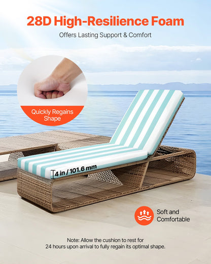 Liegestuhlkissen, 203 x 66 x 9,8 cm, 2er-Set, wasserfest und farbecht, mit Befestigungsbändern, für Terrasse und Poolbereich, grün-weiß gestreift