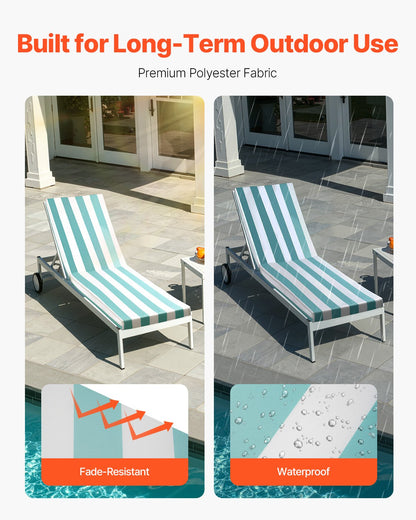Liegestuhlkissen, 203 x 66 x 9,8 cm, 2er-Set, wasserfest und farbecht, mit Befestigungsbändern, für Terrasse und Poolbereich, grün-weiß gestreift