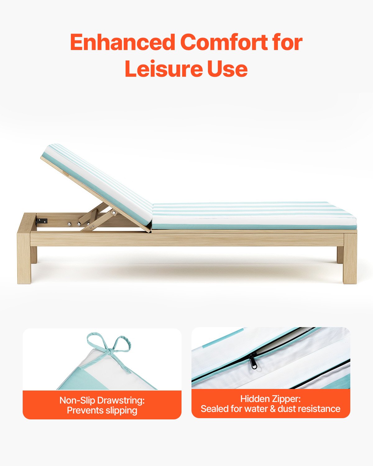 Liegestuhlkissen, 203 x 66 x 9,8 cm, 2er-Set, wasserfest und farbecht, mit Befestigungsbändern, für Terrasse und Poolbereich, grün-weiß gestreift