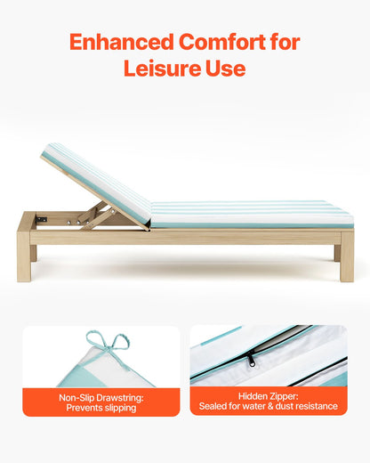 Liegestuhlkissen, 203 x 66 x 9,8 cm, 2er-Set, wasserfest und farbecht, mit Befestigungsbändern, für Terrasse und Poolbereich, grün-weiß gestreift