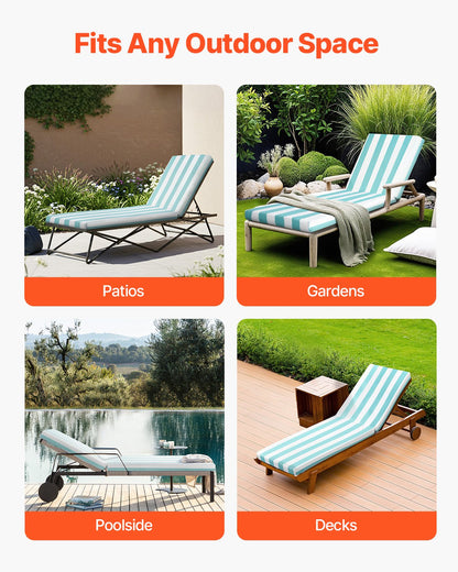 Liegestuhlkissen, 203 x 66 x 9,8 cm, 2er-Set, wasserfest und farbecht, mit Befestigungsbändern, für Terrasse und Poolbereich, grün-weiß gestreift