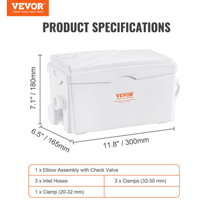 Macerator Pump, 350W, 6000 L/h Flow, 23 ft/7 m Head, Macerator Sewerage Sump Pump with 3 Water Inlets for Basement, Kitchen, Sink, Shower, Bathtub, Laundry Waste Water Disposal Upflush Machine