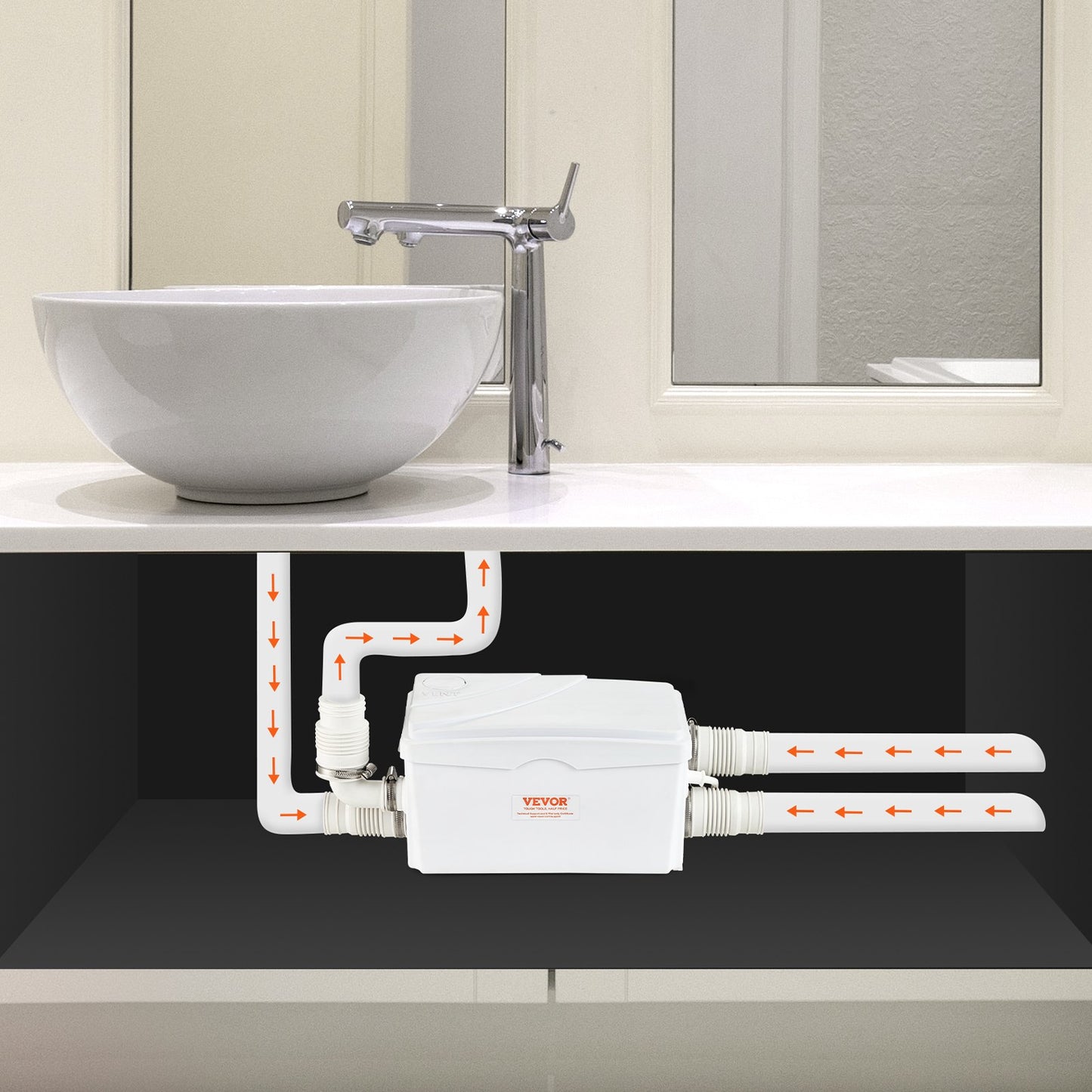 Macerator Pump, 350W, 6000 L/h Flow, 23 ft/7 m Head, Macerator Sewerage Sump Pump with 3 Water Inlets for Basement, Kitchen, Sink, Shower, Bathtub, Laundry Waste Water Disposal Upflush Machine