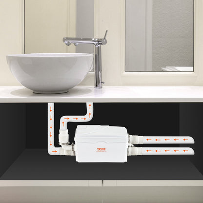 Macerator Pump, 350W, 6000 L/h Flow, 23 ft/7 m Head, Macerator Sewerage Sump Pump with 3 Water Inlets for Basement, Kitchen, Sink, Shower, Bathtub, Laundry Waste Water Disposal Upflush Machine