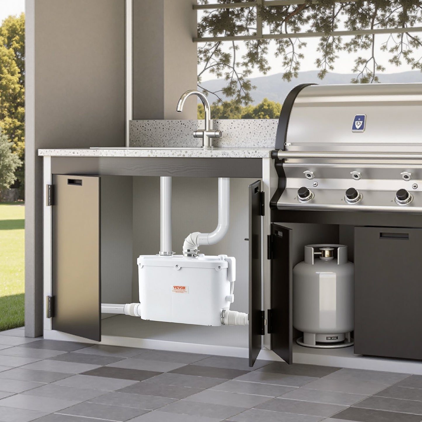 Macerator Pump, 500W, 110 L/min(29 GPM) Flow, 26 ft/8 m Head, Macerator Sewerage Toilet Pump with 4 Water Inlets, Waste Water Disposal Upflush Machine for Kitchen, Basement, Shower, Sink, Laundry, Bathtub