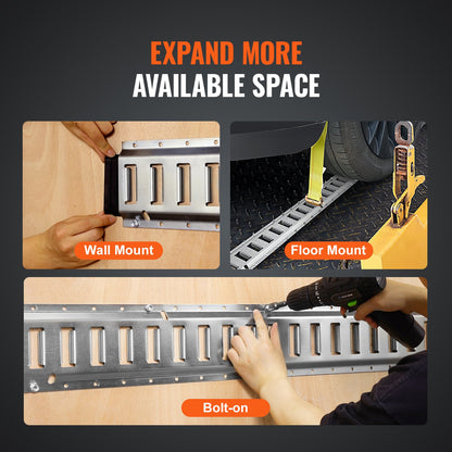 E Track Tie-Down Rail Kit, 24PCS 5' E-Tracks Set Includes 8 Steel Rails & 8 O-Ring Anchors & 8 Tie-Offs with D-Ring, Versatile Securing Accessories for Cargo Motorcycles Bikes, 2000 lbs Load