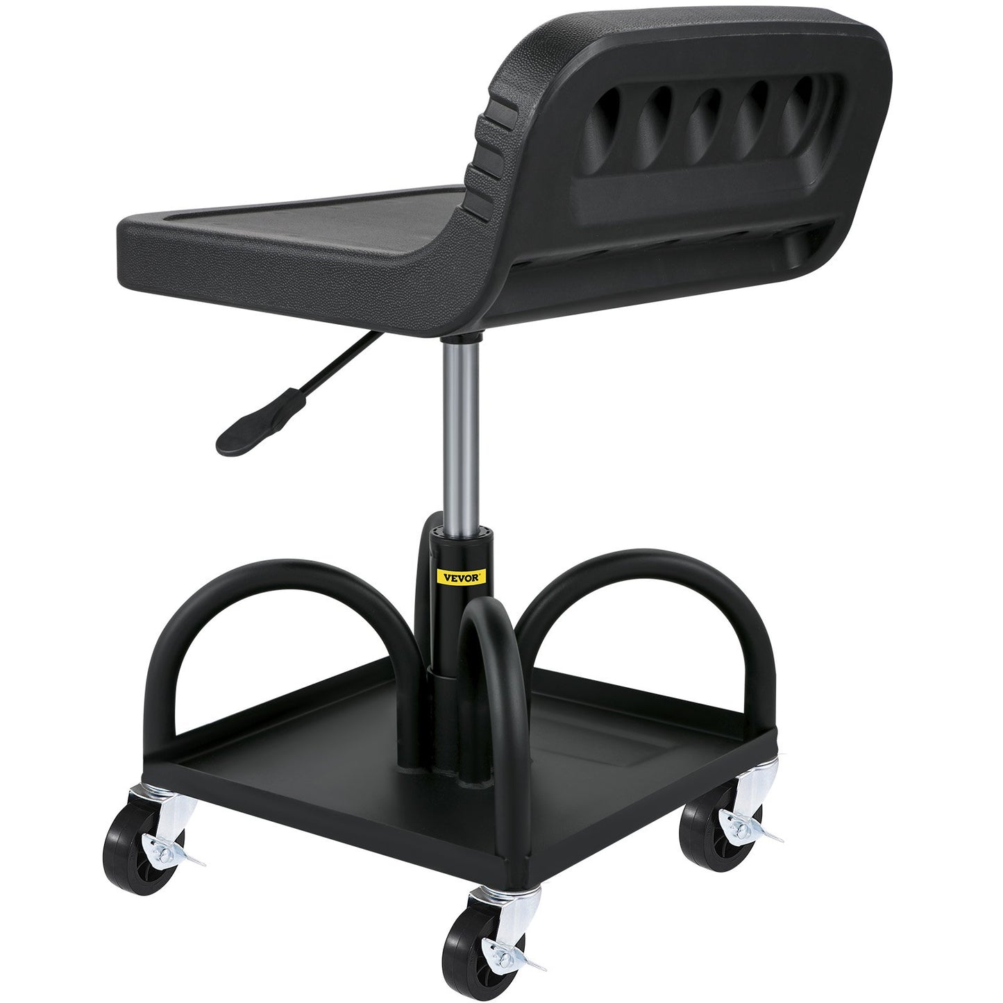 Rolling Garage Stool, 300LBS/136 kg Capacity, Adjustable Height from 15.7 in/40 cm to 20.5 in/52.1 cm, Mechanic Seat with 360-degree Swivel Wheels and Tool Tray, for Workshop, Auto Repair Shop, Black