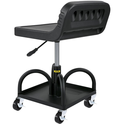 Rolling Garage Stool, 300LBS/136 kg Capacity, Adjustable Height from 15.7 in/40 cm to 20.5 in/52.1 cm, Mechanic Seat with 360-degree Swivel Wheels and Tool Tray, for Workshop, Auto Repair Shop, Black