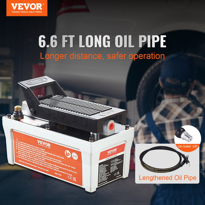 Air Hydraulic Pump, 6895 bar 1.9L Reservoir, NPT 10mm Oil Outlet, NPT 6.4 mm Inlet, 2m Pipe, Foot Actuated Hydraulic Pump Air Treadle for Auto Body Frame Machines and Pulling Post, Gray