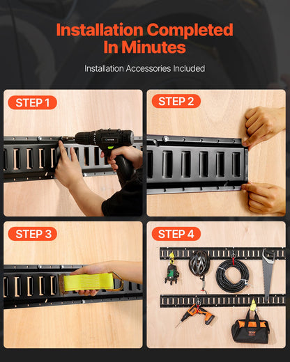 E Track Tie-Down Rail Kit, 18PCS 152.4 cm E-Tracks Set Includes 4 Steel Rails & 2 Single Slot & 6 O Rings & 4 Tie-Offs w/ D-Ring & 2 Ratchet Straps, Securing Accessories for Cargo Motorcycles Bikes