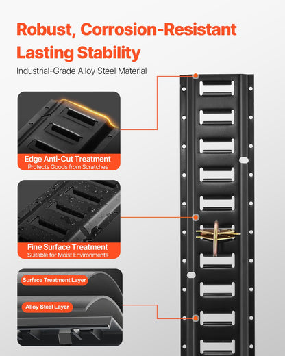 E Track Tie-Down Rail Kit, 30PCS 152.4 cm E-Tracks Set Includes 4 Steel Rails & 2 Single Slot & 8 O Rings & 8 Tie-Offs w/ D-Ring & 8 End Caps, Securing Accessories for Cargo, Motorcycles, and Bikes