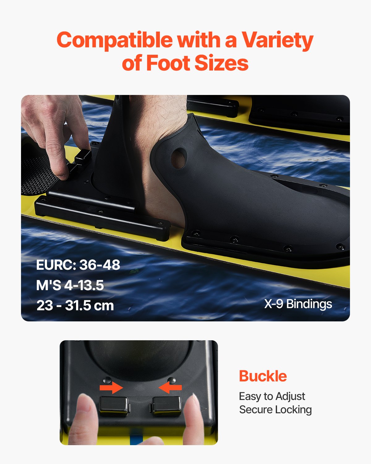 Water Skis 170.2 cm / 67 inch, Water Ski with X-9 Adjustable Horseshoe Bindings & Padded Rear Toe Plate, High-gloss UV Coating Waterskis Combo for Adults Up to 136 kg