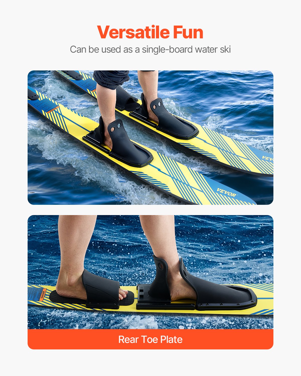 Water Skis 170.2 cm / 67 inch, Water Ski with X-9 Adjustable Horseshoe Bindings & Padded Rear Toe Plate, High-gloss UV Coating Waterskis Combo for Adults Up to 136 kg
