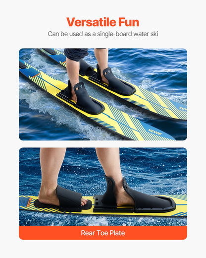 Water Skis 170.2 cm / 67 inch, Water Ski with X-9 Adjustable Horseshoe Bindings & Padded Rear Toe Plate, High-gloss UV Coating Waterskis Combo for Adults Up to 136 kg