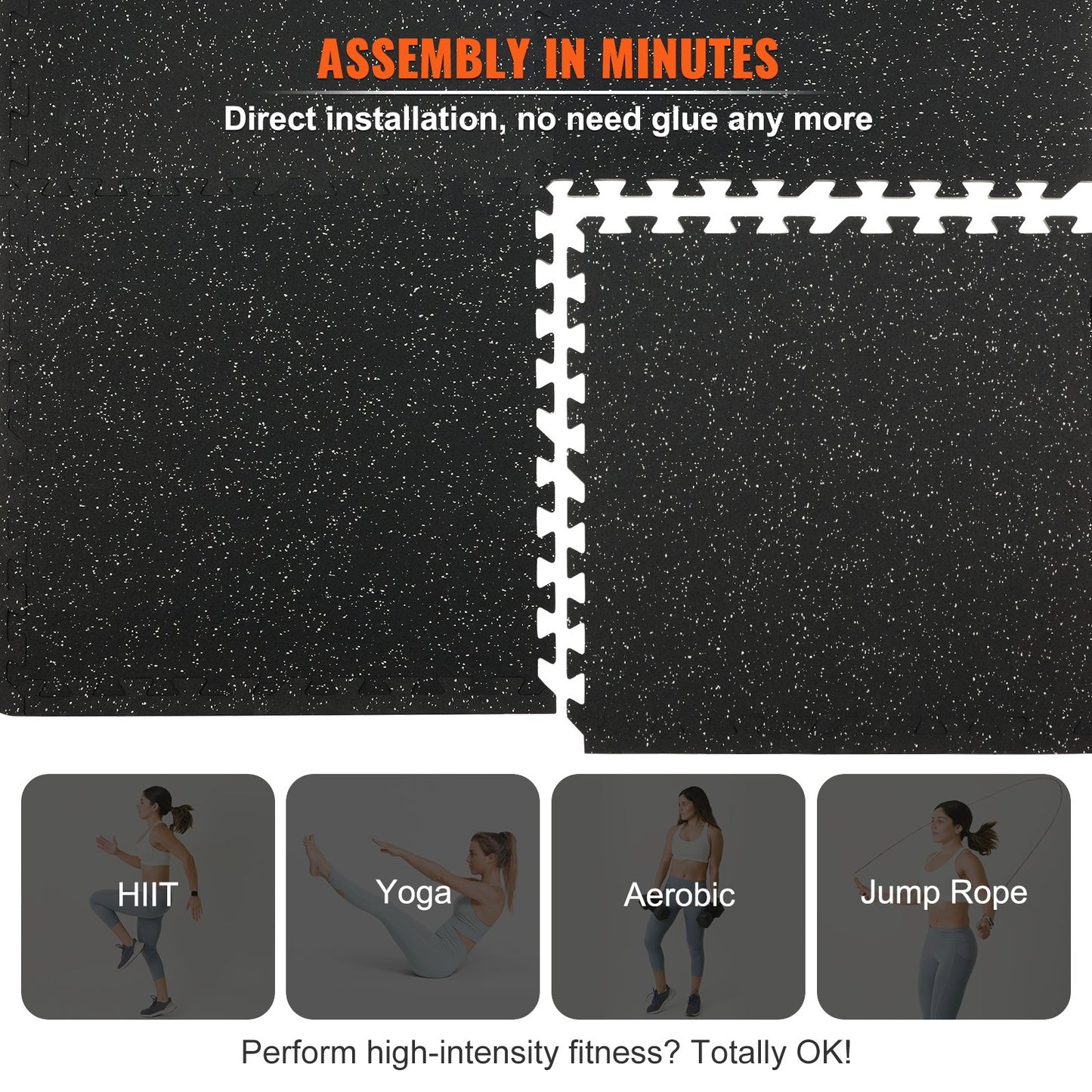 12 PCS 1/2 inch Thick Gym Floor Mats, 24" x 24" EVA Foam & Rubber Top Interlocking Workout Floor Mats with 48 sq.ft Coverage, Waterproof Exercise Puzzle Flooring for Gym, Home, Garage, Basemen