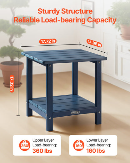 Beistelltisch für den Außenbereich, 450 x 380 x 440 mm (B x T x H), doppelwandiger HDPE-Tisch für einfache Pflege, wetterfest, geeignet für Terrasse, Pool, Strand, Veranda, Innenbereich, Garten, Blau